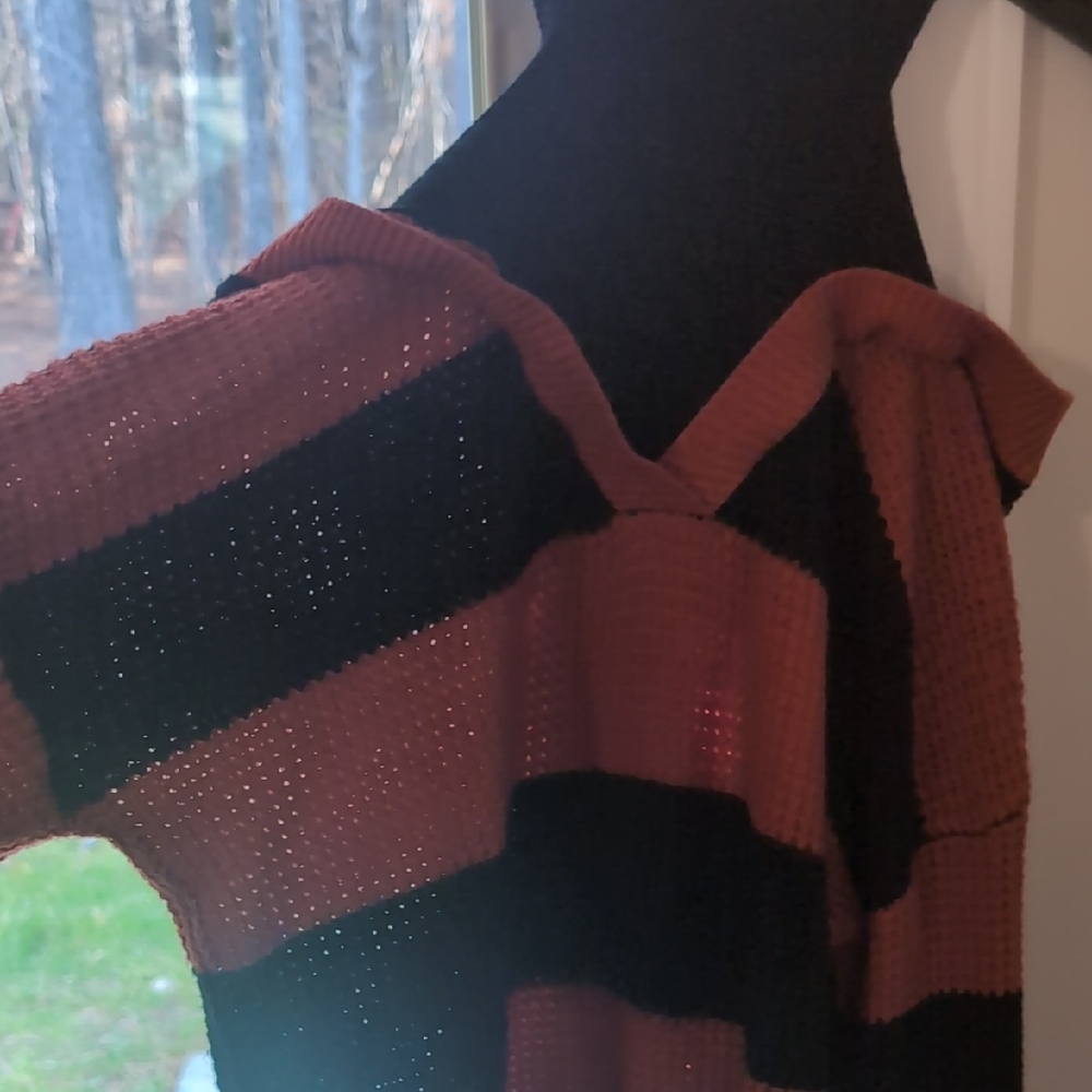 Striped Black and Orange Women's Shoulder less Sweater